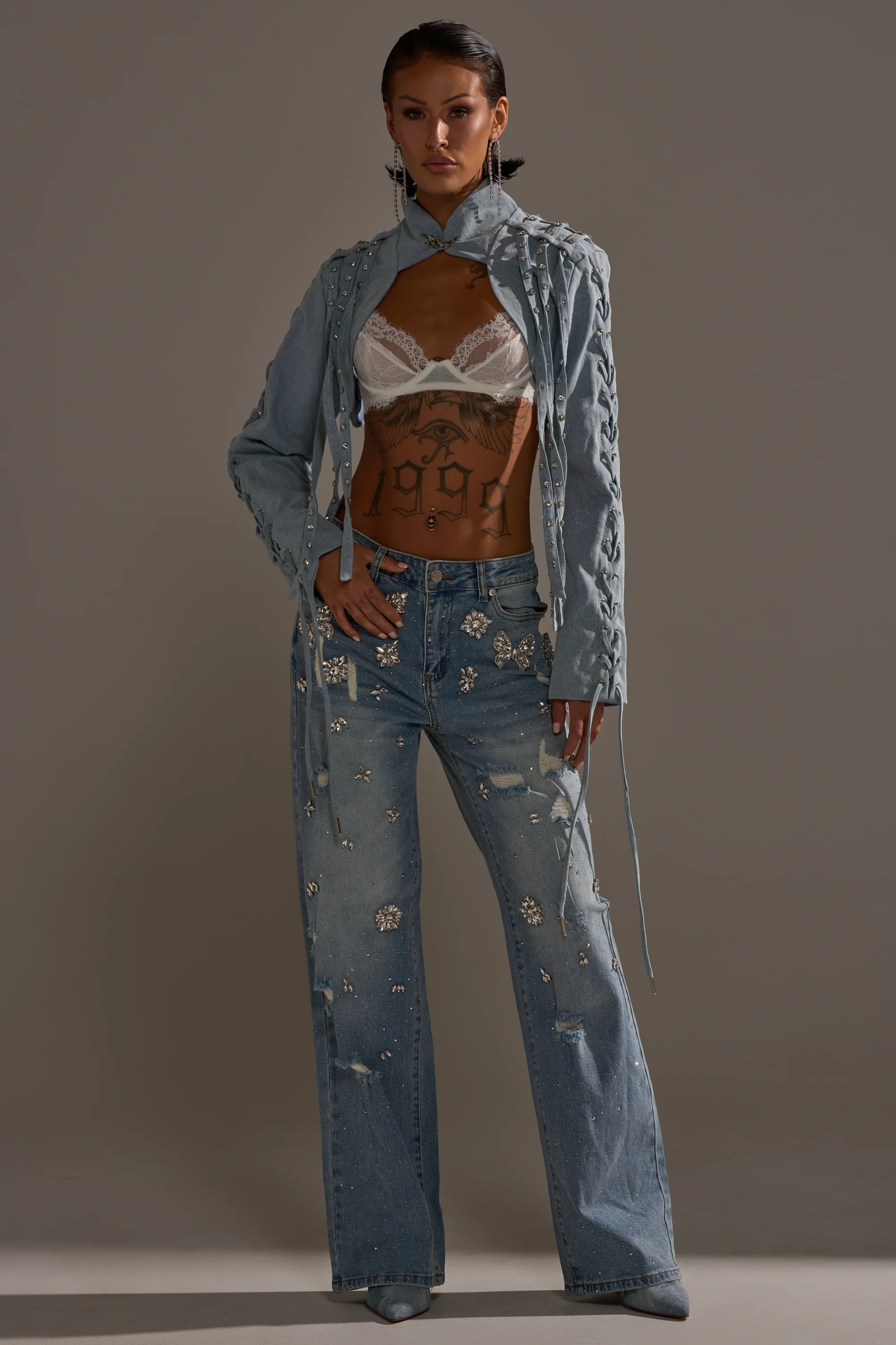 IN YOUR DREAMS RHINESTONE DENIM JEANS - Image 5