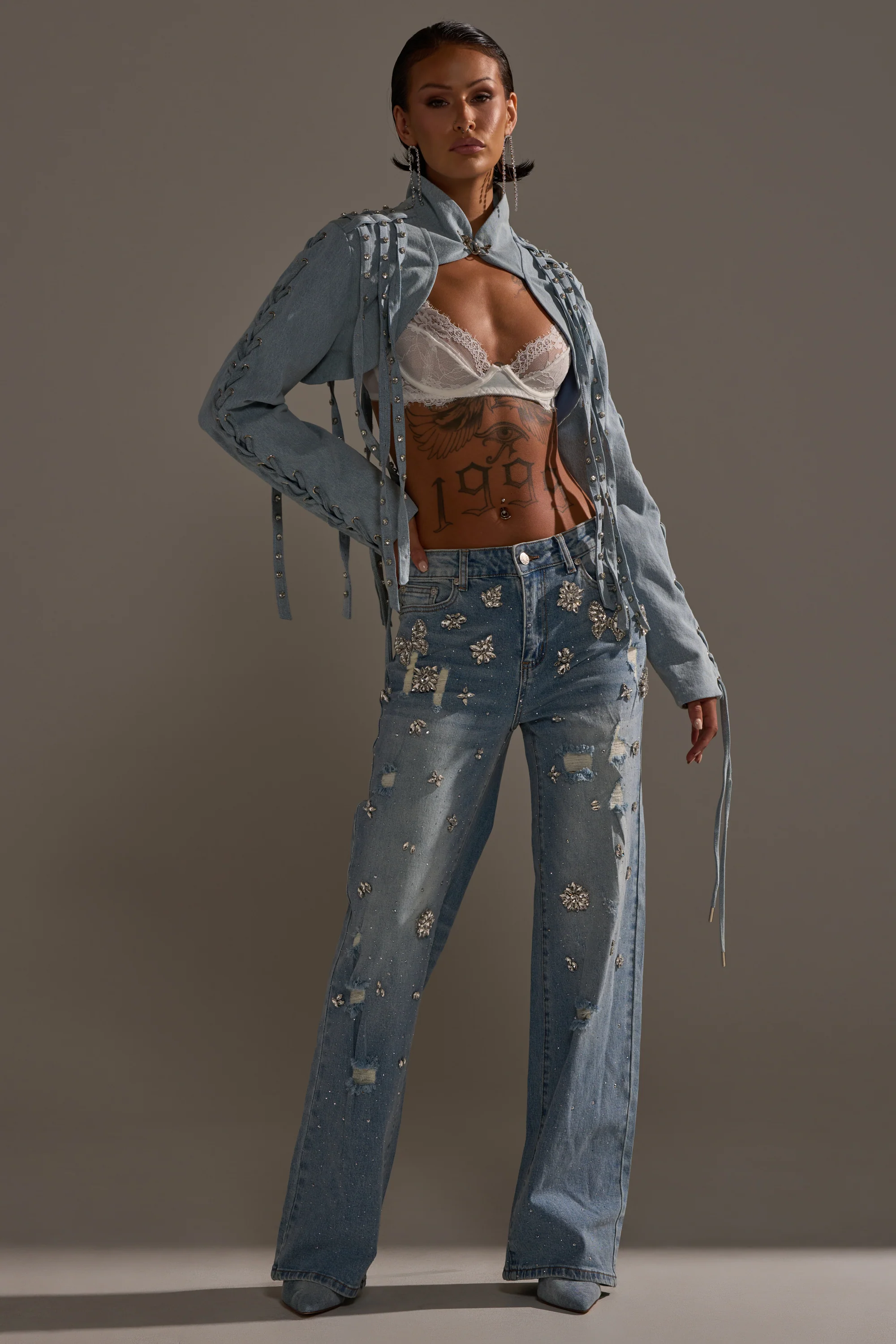 IN YOUR DREAMS RHINESTONE DENIM JEANS - Image 6