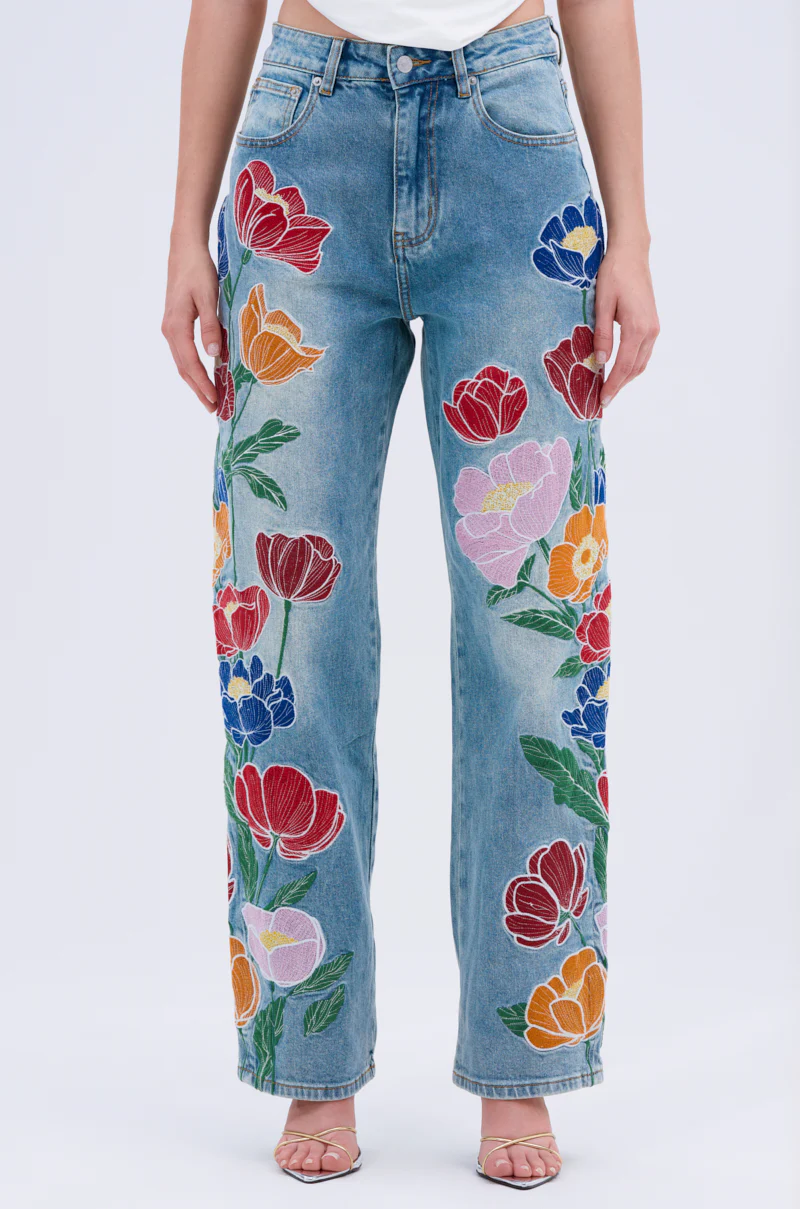INTO THE GARDEN FLORAL EMBROIDERED DENIM JEANS - Image 2