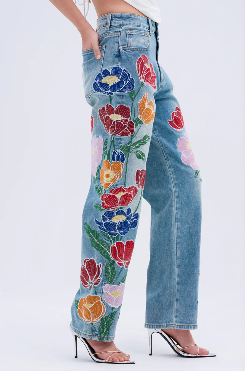 INTO THE GARDEN FLORAL EMBROIDERED DENIM JEANS - Image 3