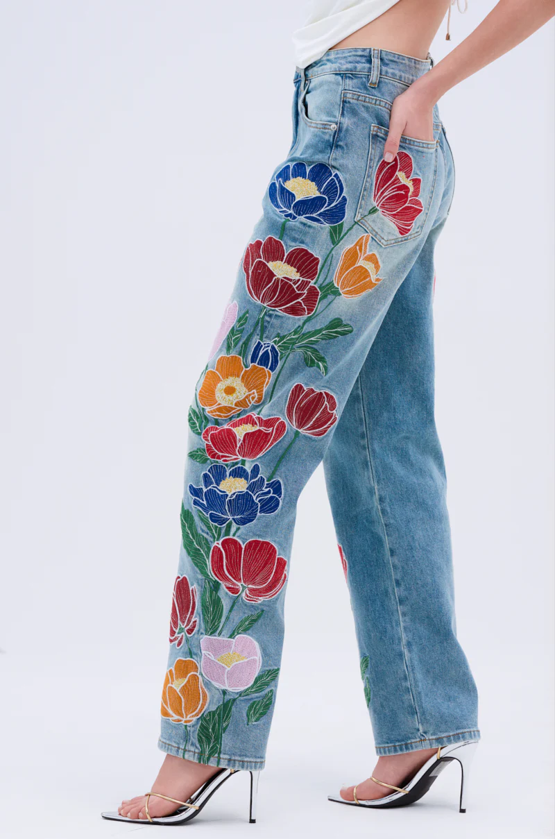 INTO THE GARDEN FLORAL EMBROIDERED DENIM JEANS - Image 4