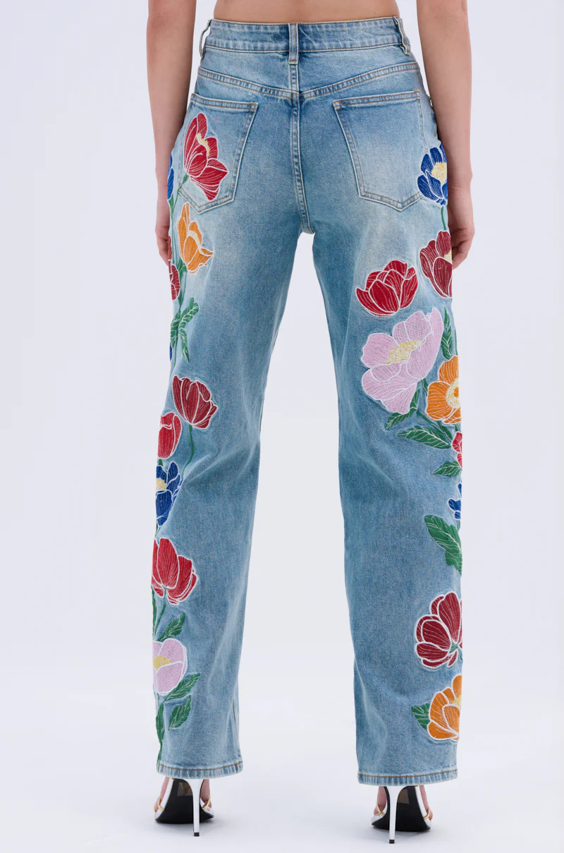 INTO THE GARDEN FLORAL EMBROIDERED DENIM JEANS - Image 5