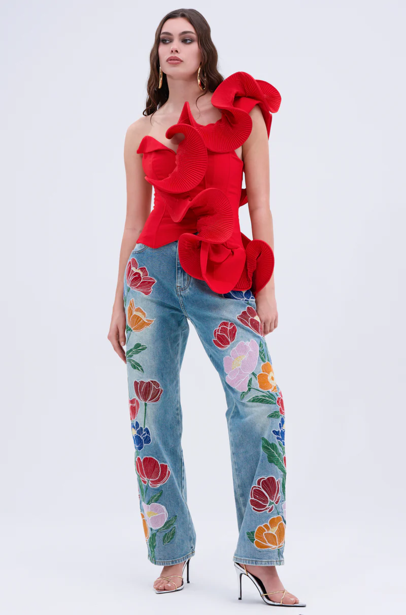 INTO THE GARDEN FLORAL EMBROIDERED DENIM JEANS - Image 6
