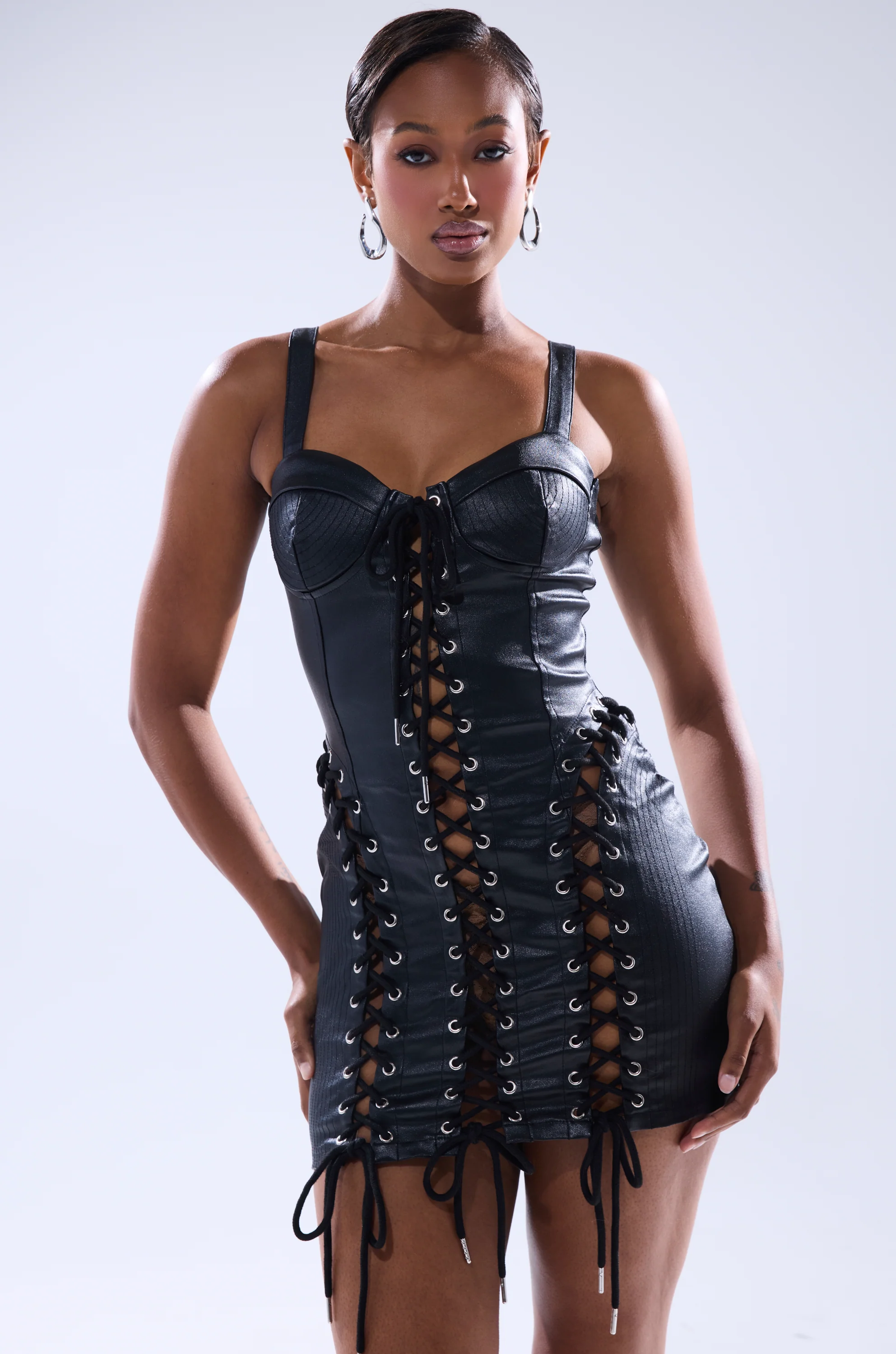 INTO THE NIGHT PU MINI DRESS - Image 2