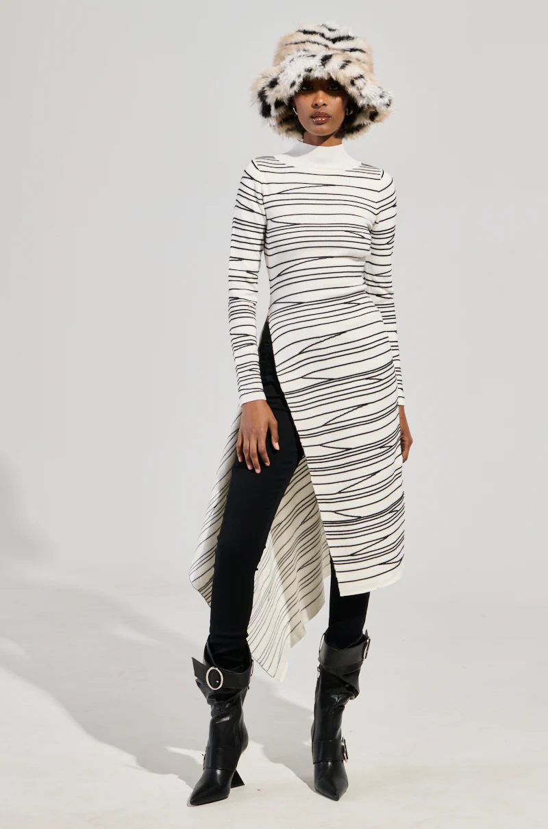 ISA HIGH LOW SEXY SLIT STRIPED SWEATER IN WHITE