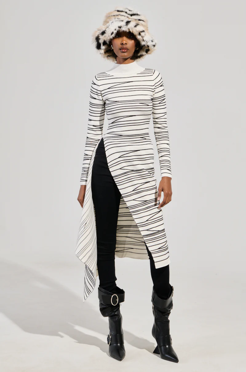 ISA HIGH LOW SEXY SLIT STRIPED SWEATER IN WHITE - Image 2