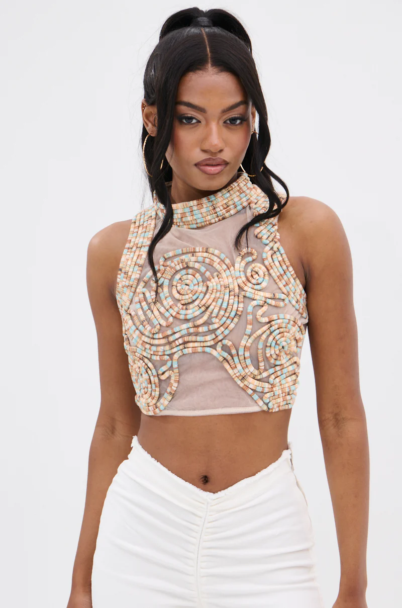 ISLAND VIBES MOCK NECK TEXTURED SLEEVELESS TOP - Image 2