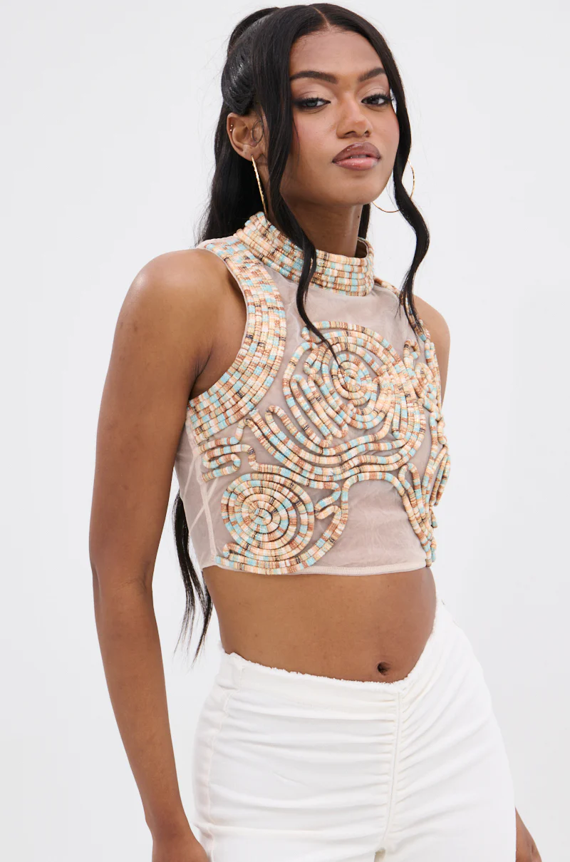 ISLAND VIBES MOCK NECK TEXTURED SLEEVELESS TOP - Image 3