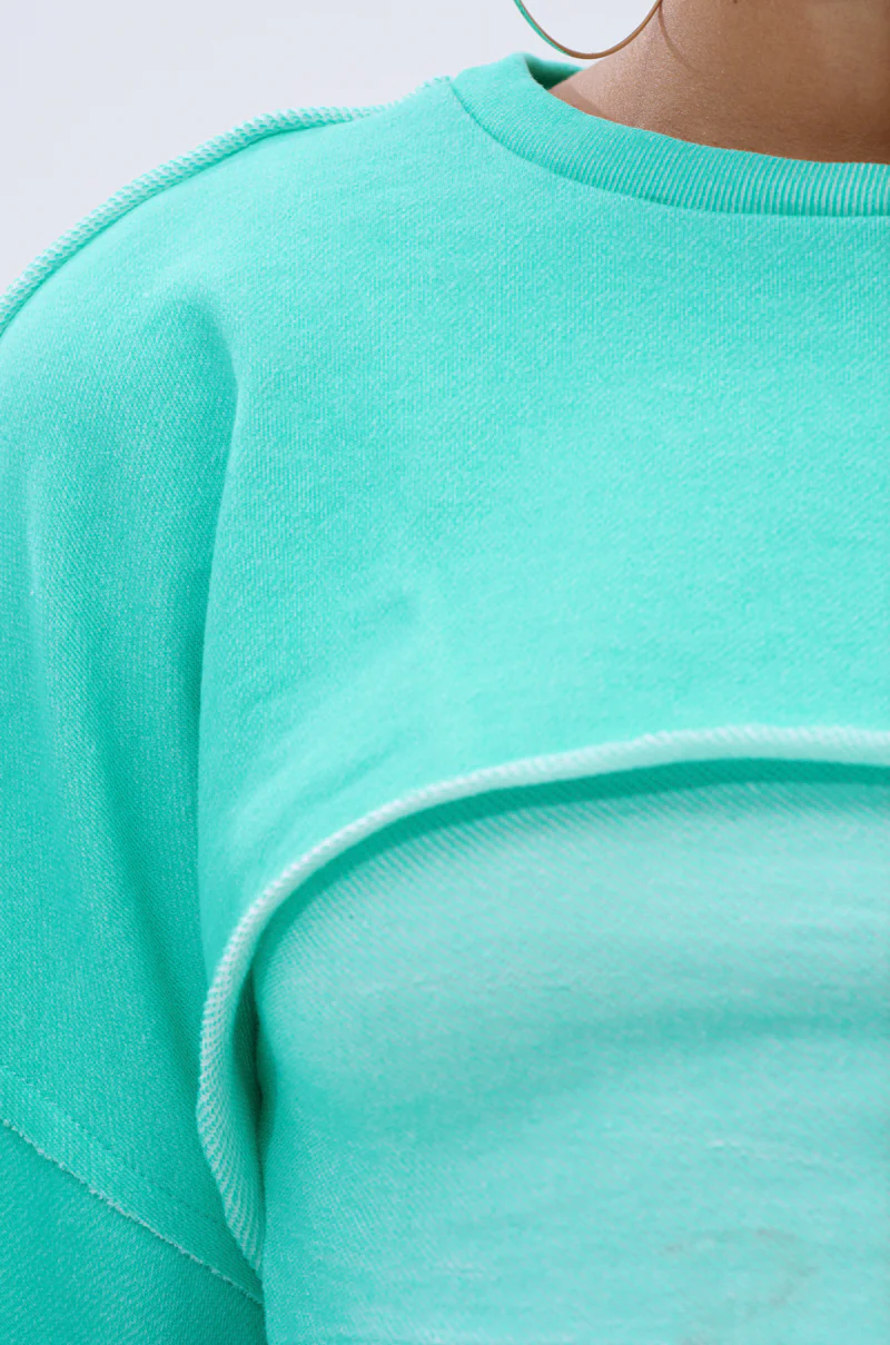 ISSA DOUBLE LAYER CROP SWEATSHIRT IN TIFFANY - Image 9