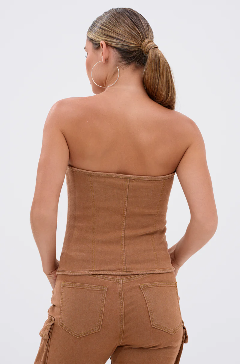 IT GETS EASIER DENIM CORSET IN MOCHA - Image 4
