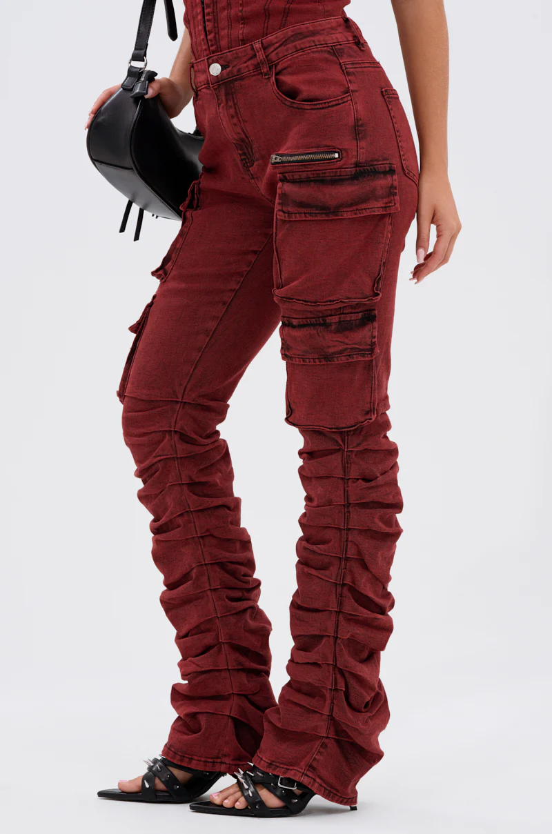 IT GETS EASIER STACKED CARGO PANT IN BURGUNDY - Image 3