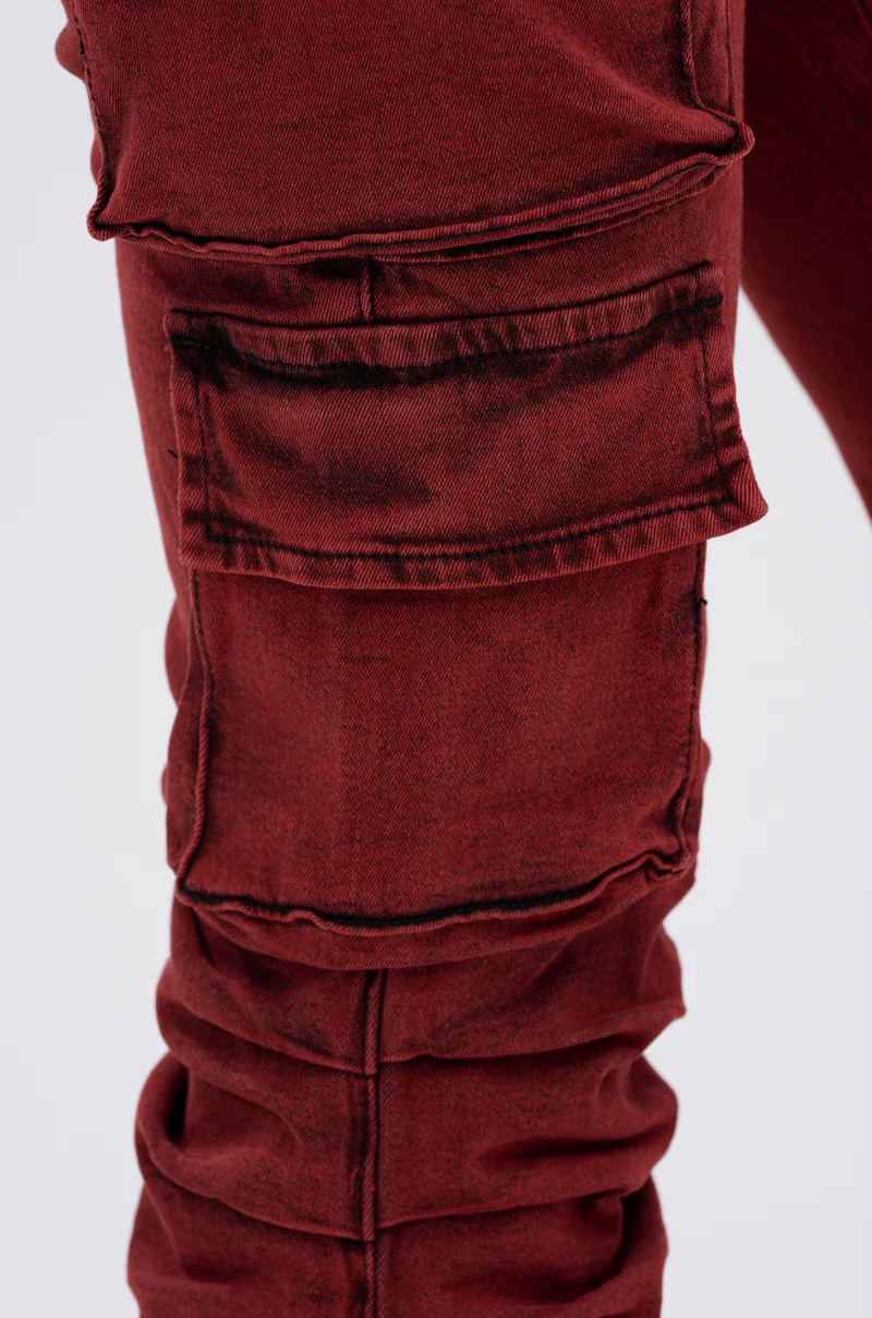 IT GETS EASIER STACKED CARGO PANT IN BURGUNDY - Image 7