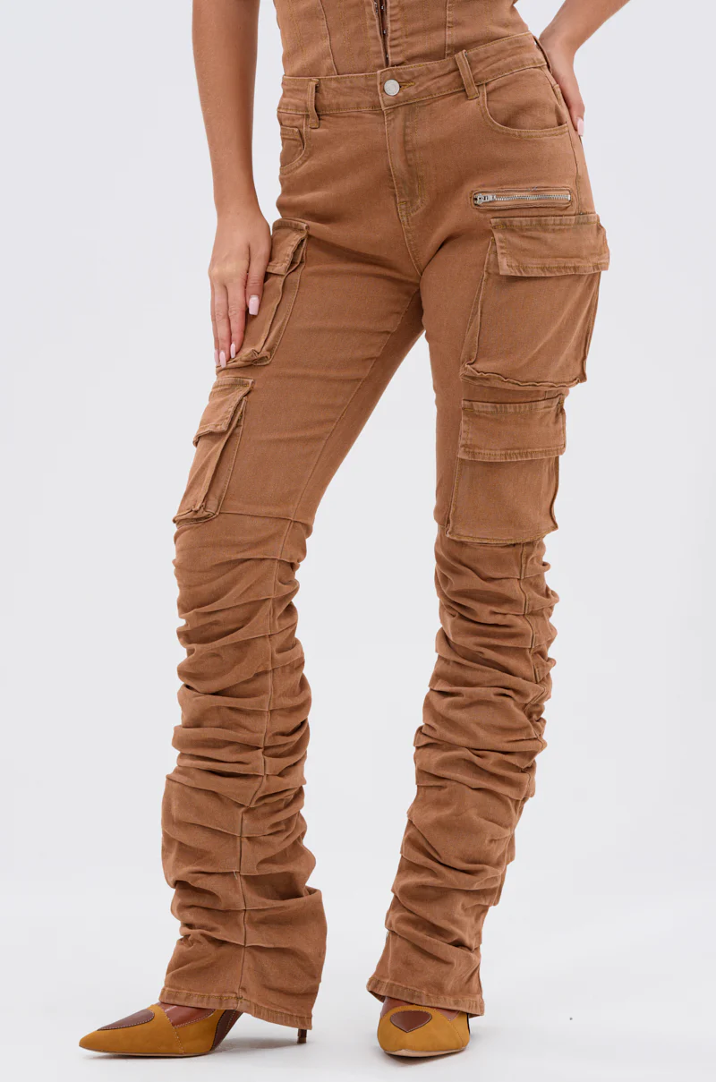 IT GETS EASIER STACKED CARGO PANT IN MOCHA - Image 2