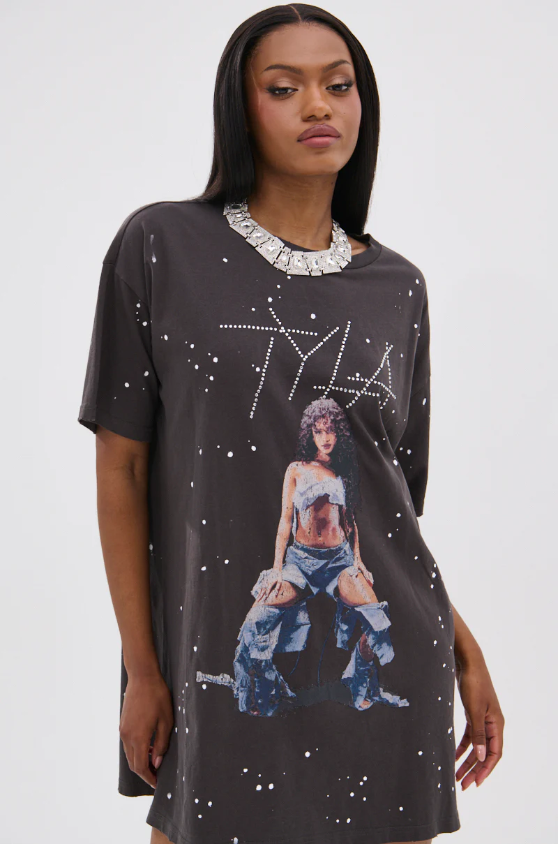 IT GIRL SPLATTERED GRAPHIC TSHIRT DRESS WITH RHINESTONES - Image 2