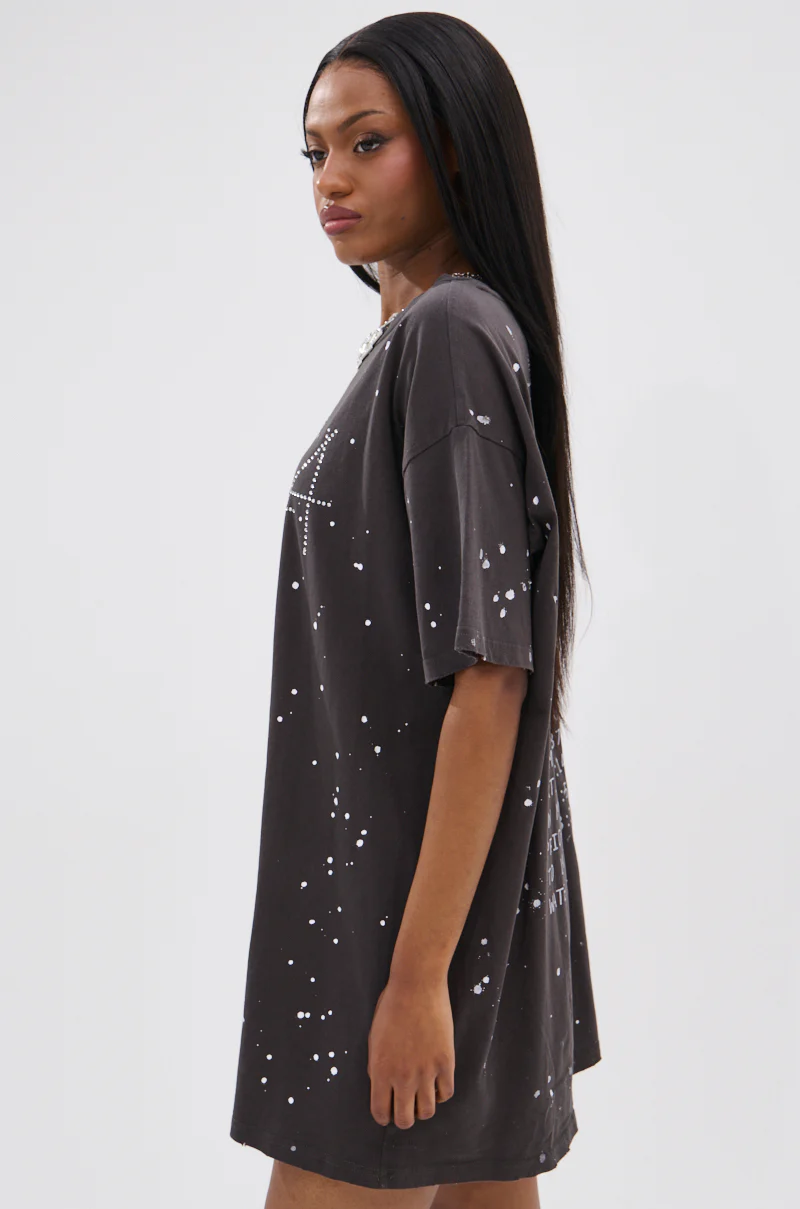 IT GIRL SPLATTERED GRAPHIC TSHIRT DRESS WITH RHINESTONES - Image 3