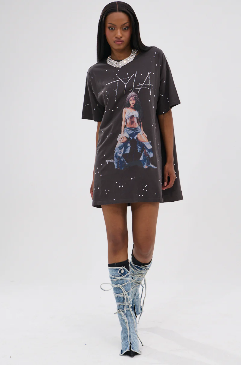 IT GIRL SPLATTERED GRAPHIC TSHIRT DRESS WITH RHINESTONES - Image 5