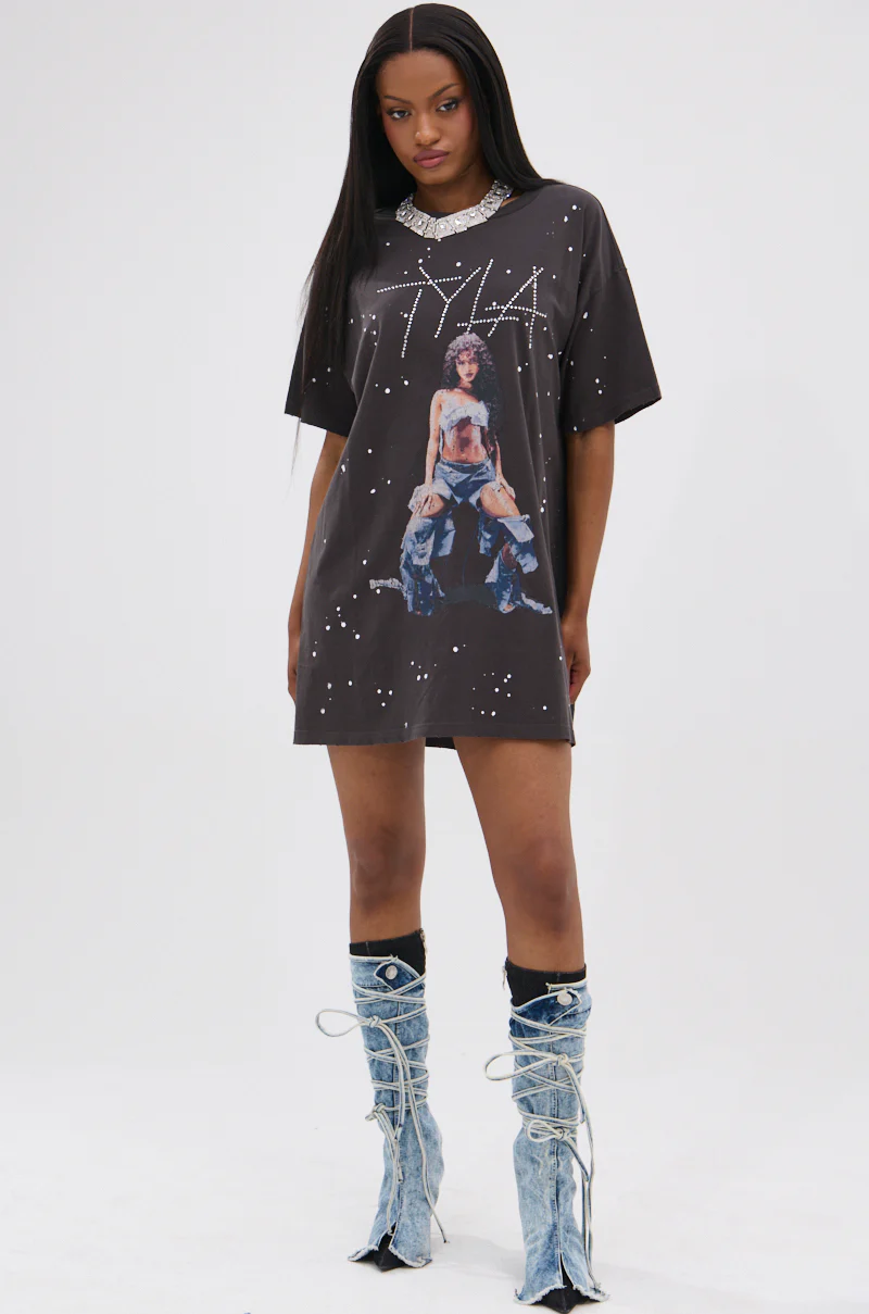 IT GIRL SPLATTERED GRAPHIC TSHIRT DRESS WITH RHINESTONES - Image 6