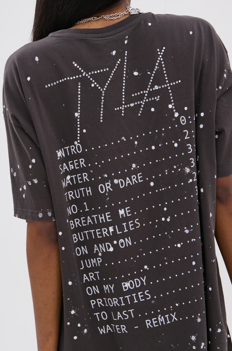 IT GIRL SPLATTERED GRAPHIC TSHIRT DRESS WITH RHINESTONES - Image 8