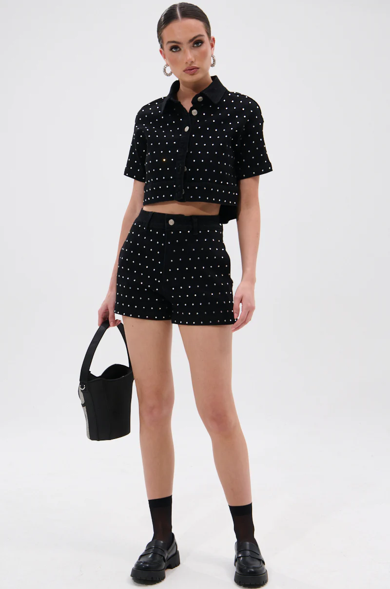 ITS GIVING DENIM RHINESTONE SHORT - Image 6
