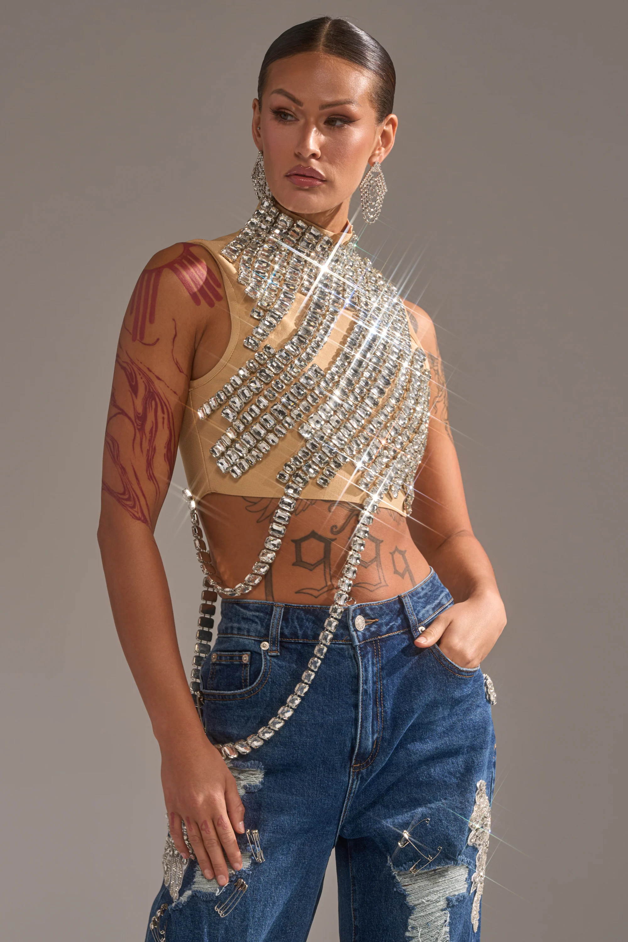 ITS YOUR TIME RHINESTONE MOCK NECK BLOUSE - Image 2