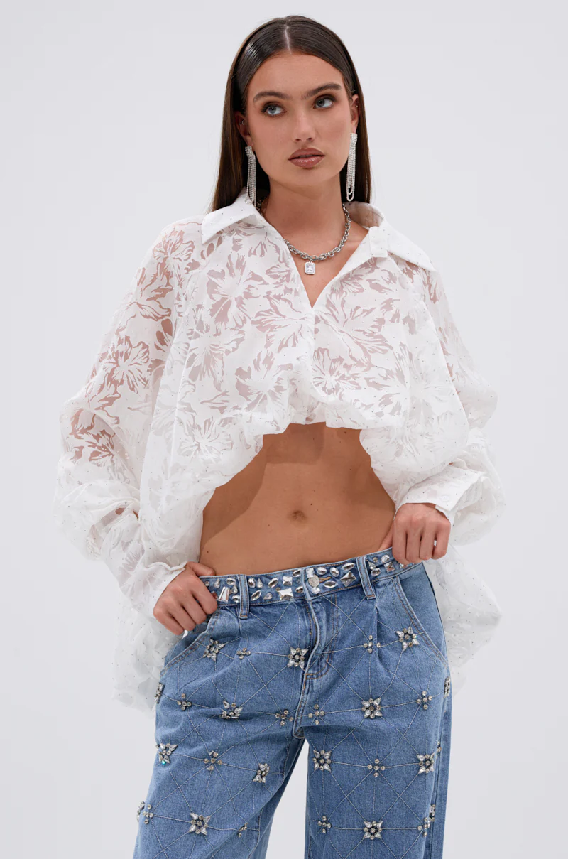 JACKIE RHINESTONE CROP BLOUSE - Image 2