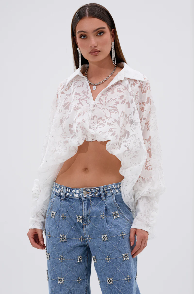 JACKIE RHINESTONE CROP BLOUSE - Image 3