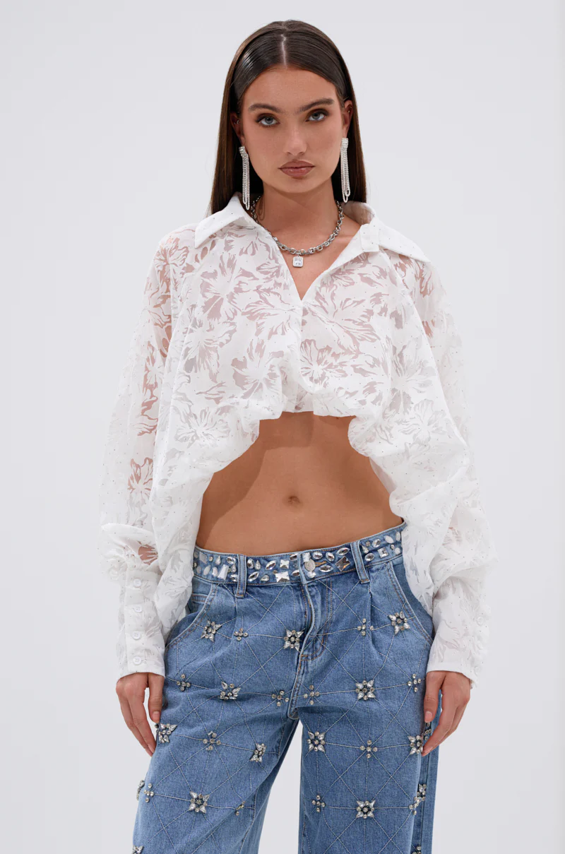 JACKIE RHINESTONE CROP BLOUSE - Image 4