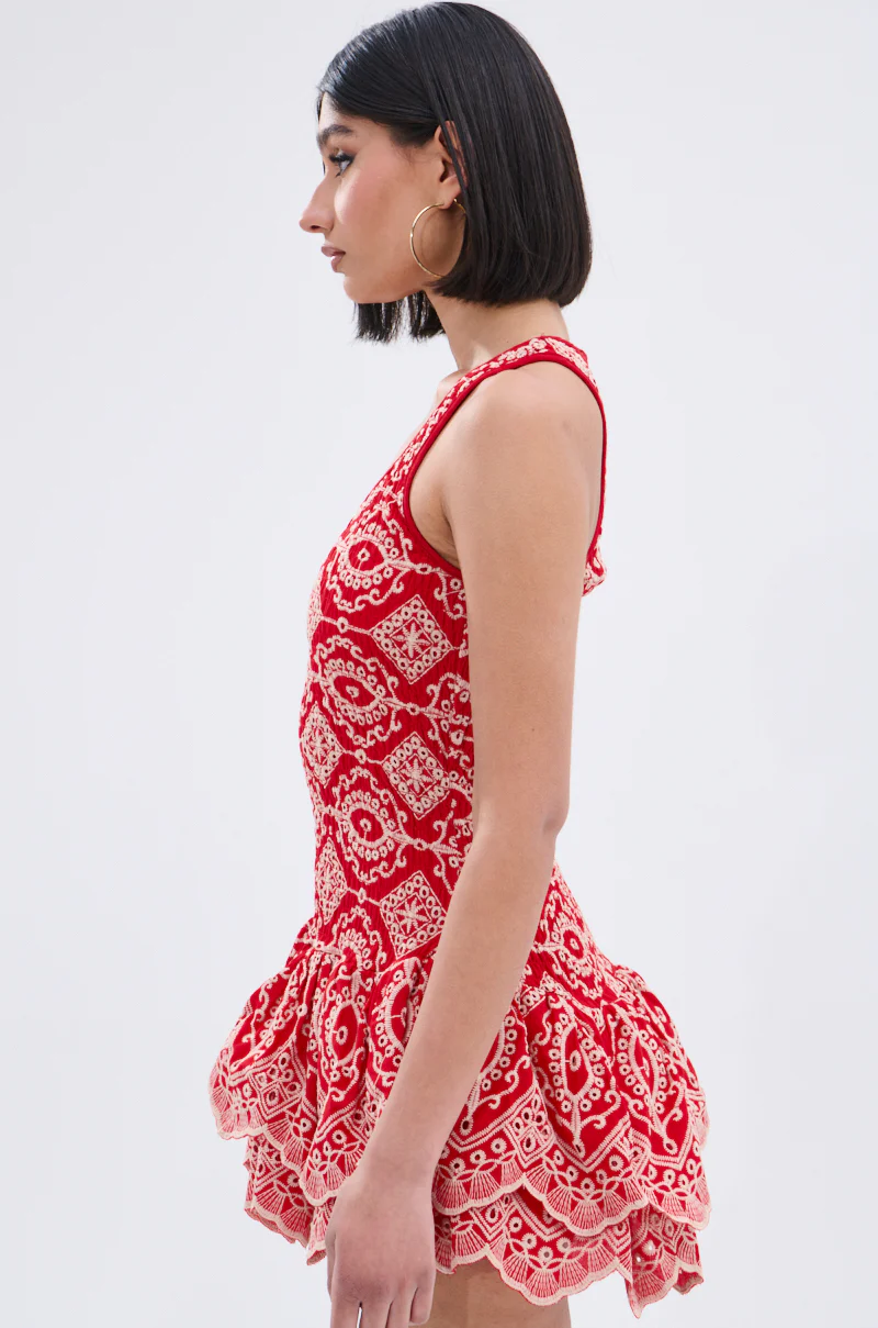 JANINE PRINTED RUFFLE MINI DRESS IN RED - Image 3