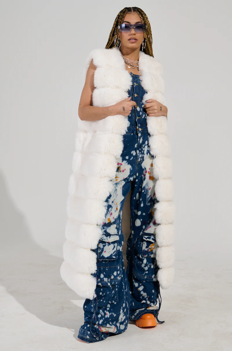 JENNY LIN FAUX FUR MAXI VEST IN WHITE - Image 4