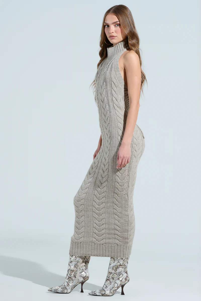 JESSICA CABLE KNIT SWEATER MIDI DRESS - Image 3