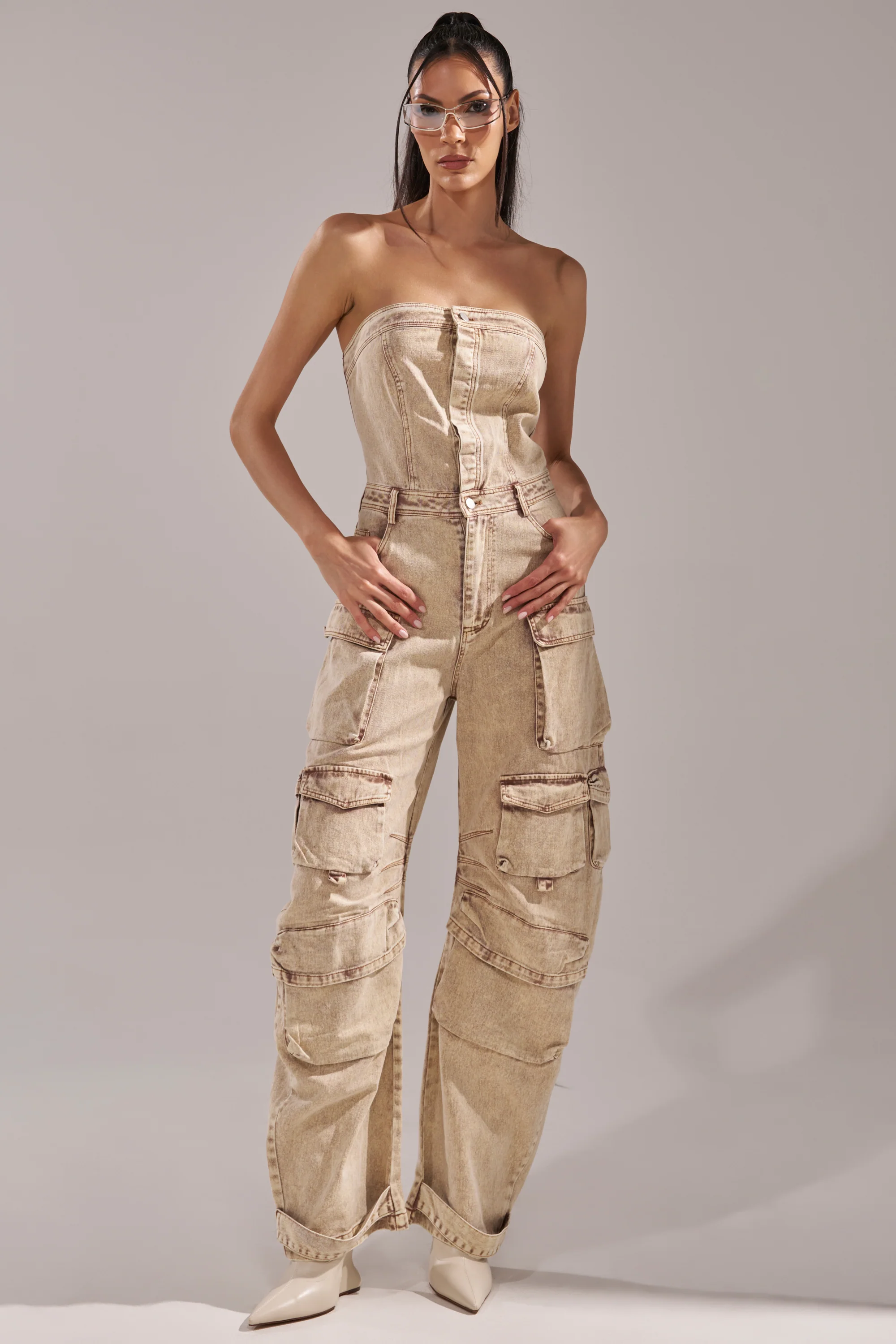JESSICA DENIM CARGO JUMPSUIT
