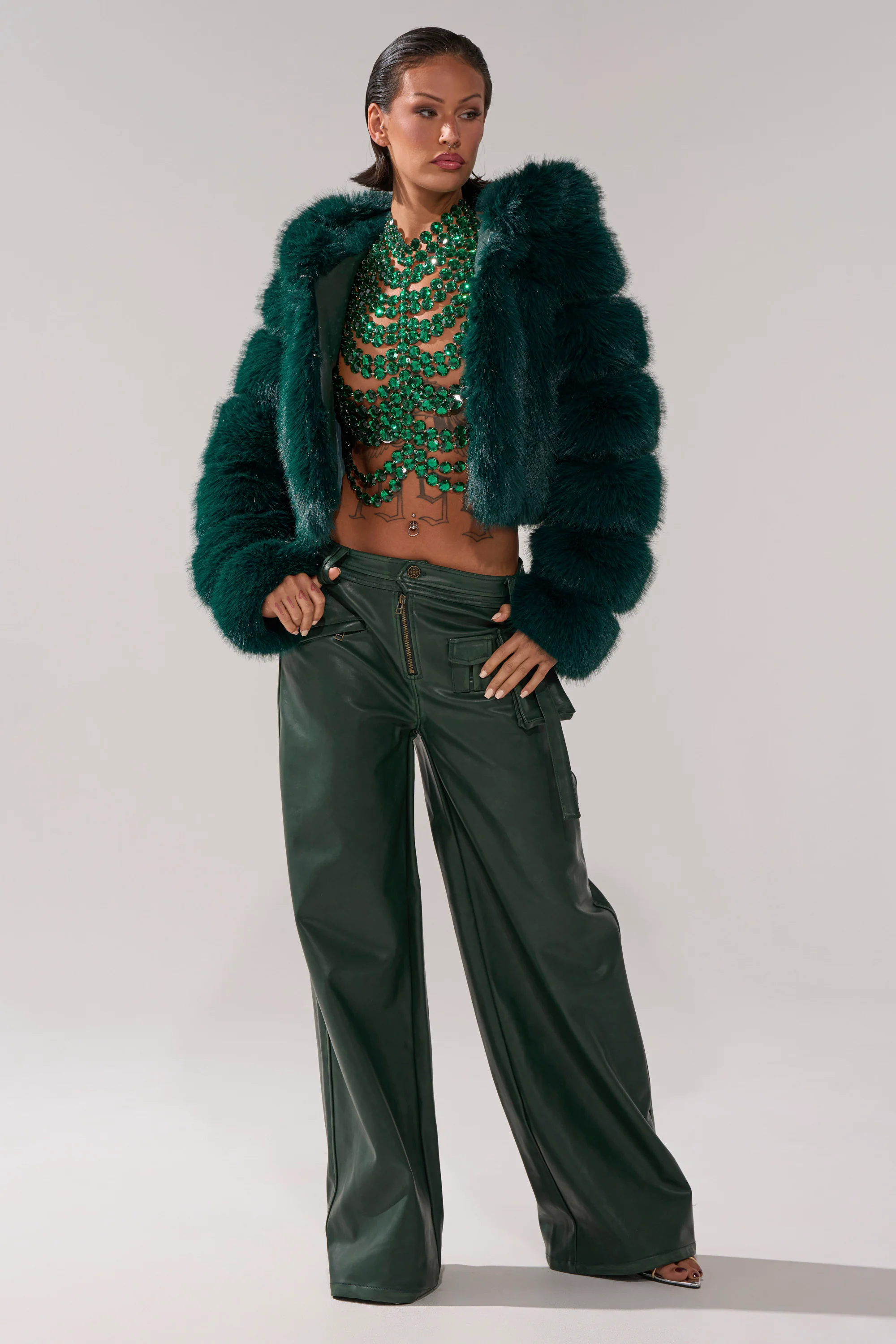 JOLENE FAUX FUR COAT IN EMERALD GREEN - Image 7