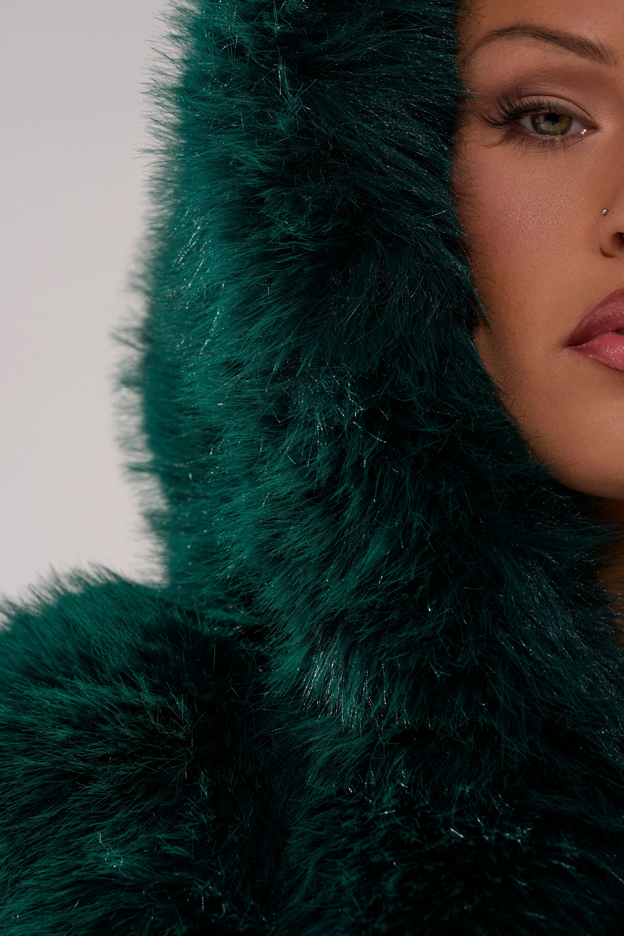 JOLENE FAUX FUR COAT IN EMERALD GREEN - Image 9