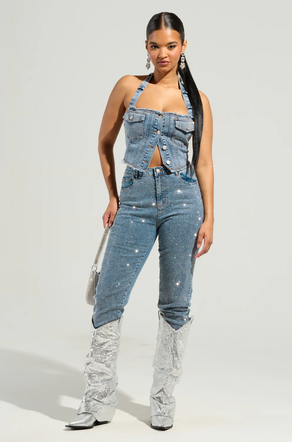 JOLIE RHINESTONE EMBELLISHED DENIM CORSET - Image 4