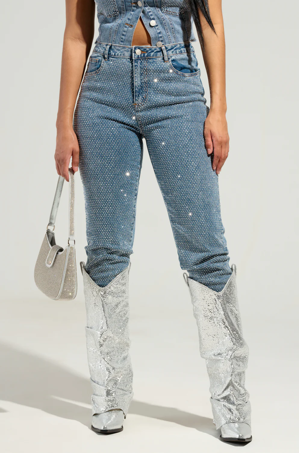 JOLIE RHINESTONE EMBELLISHED TAPERED JEAN - Image 3