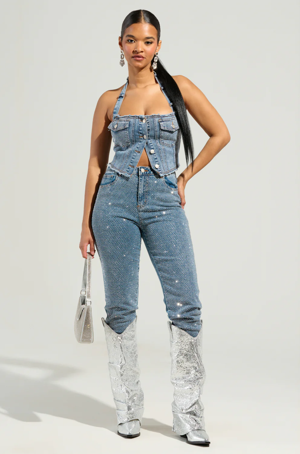 JOLIE RHINESTONE EMBELLISHED TAPERED JEAN - Image 7