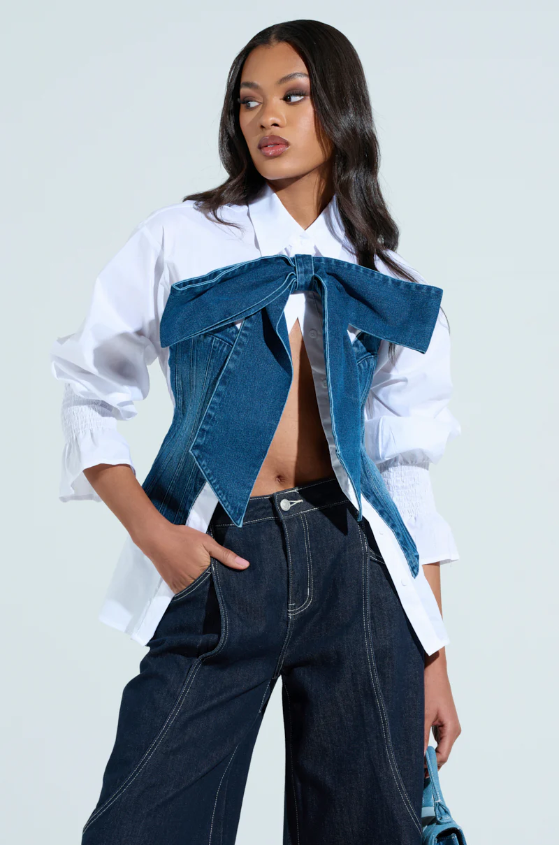 JULIE DENIM BOW BUTTON DOWN - Image 2