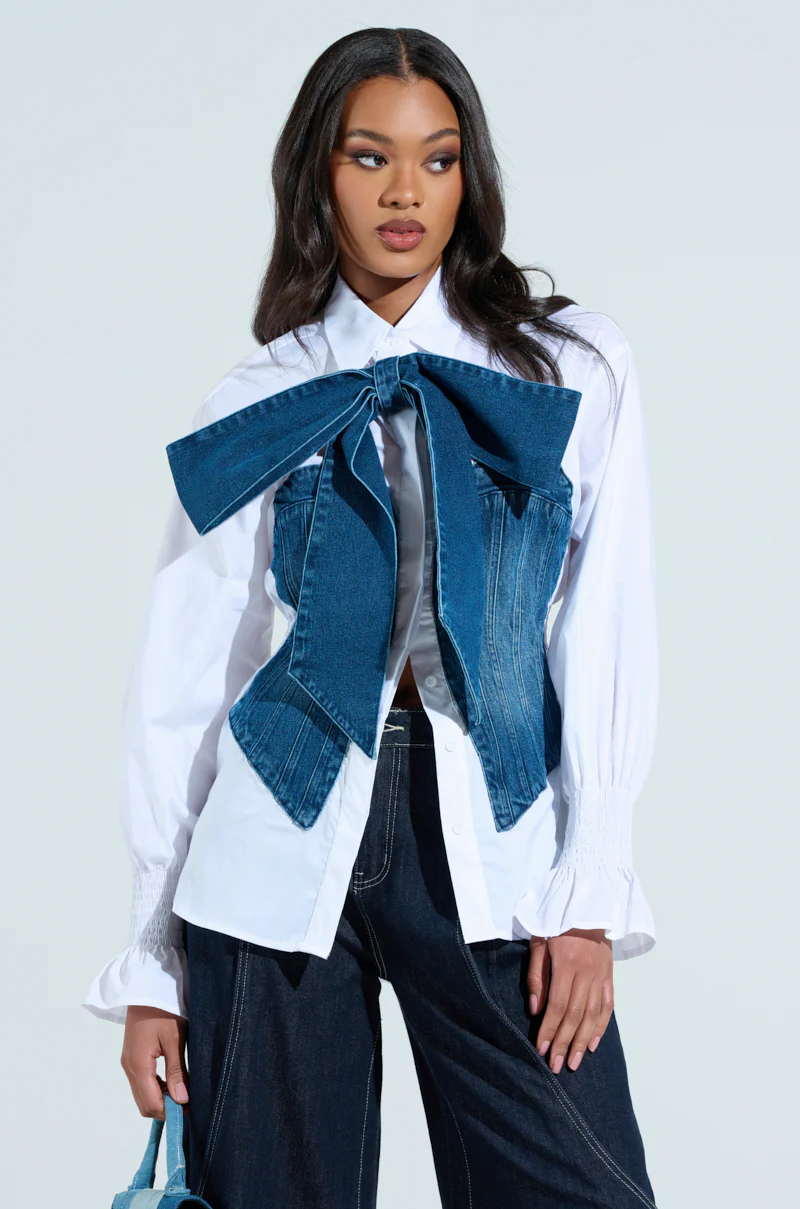 JULIE DENIM BOW BUTTON DOWN - Image 3
