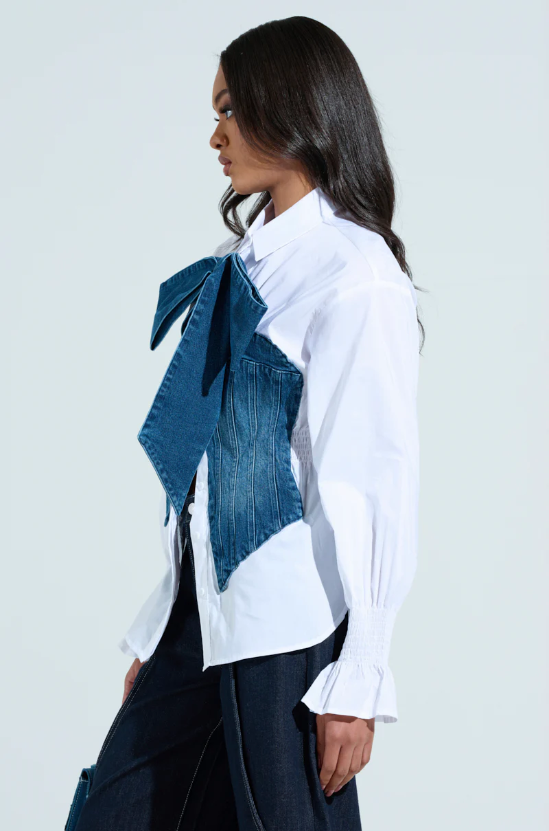 JULIE DENIM BOW BUTTON DOWN - Image 4
