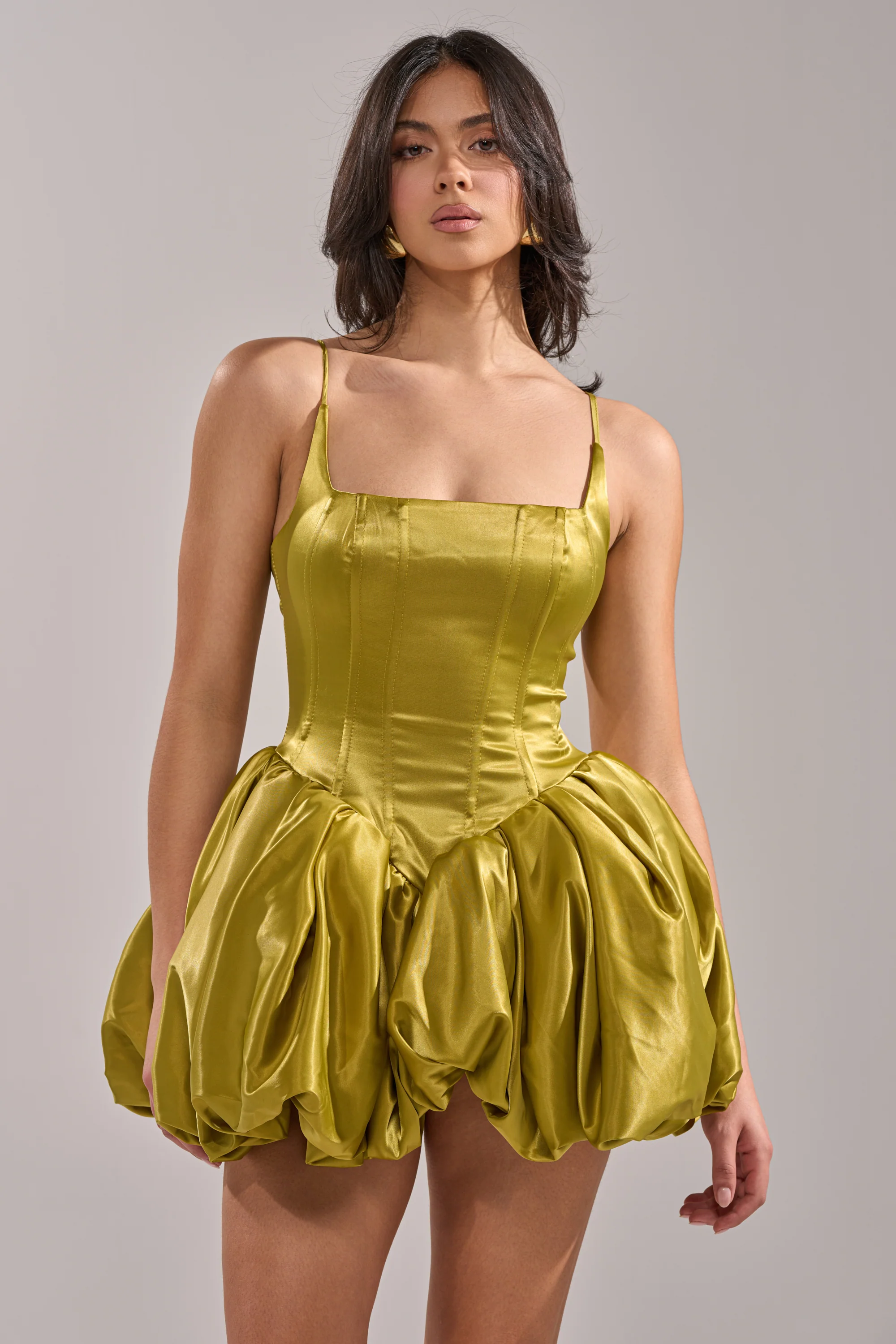 JULIET SATIN MINI DRESS IN GREEN