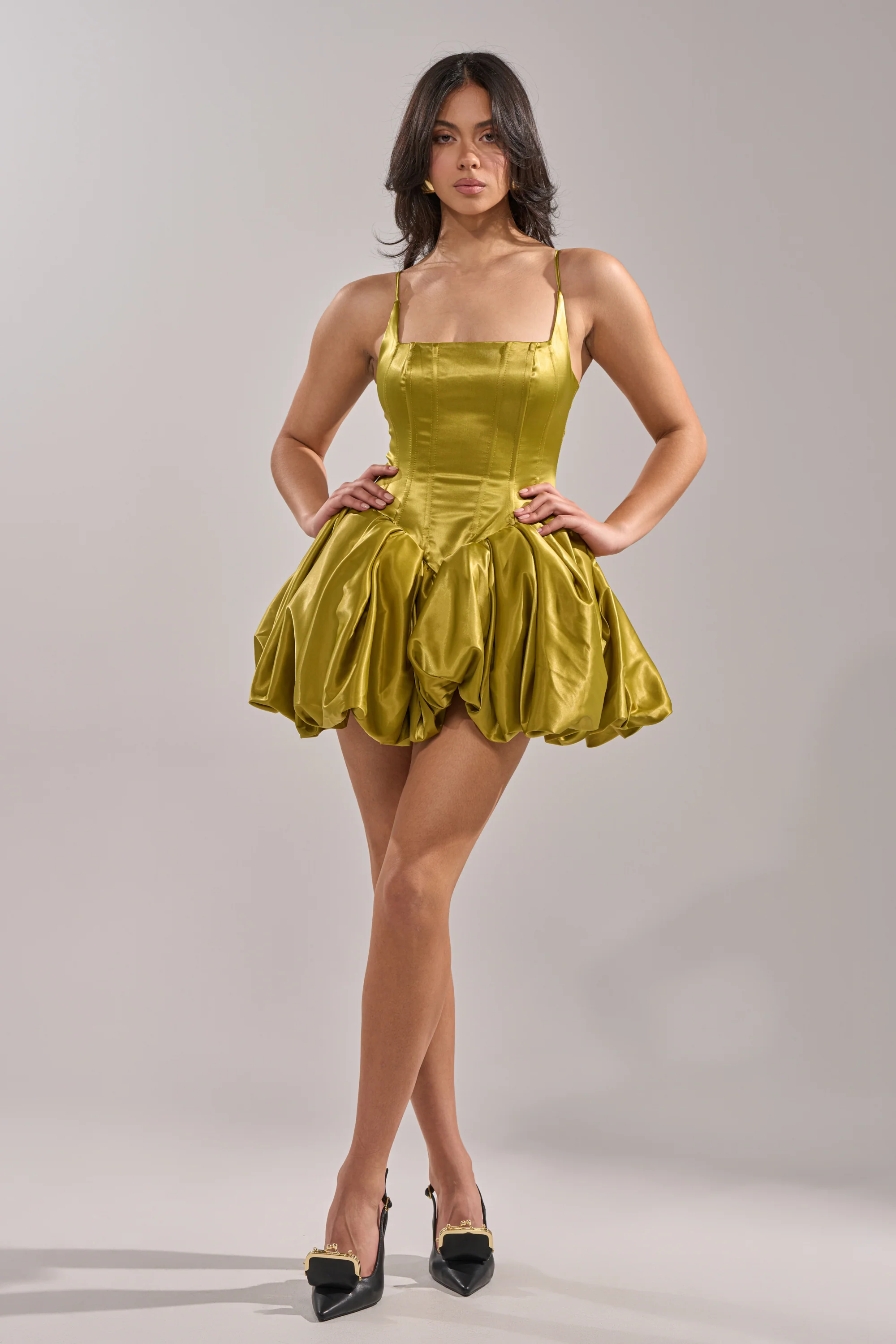 JULIET SATIN MINI DRESS IN GREEN - Image 6