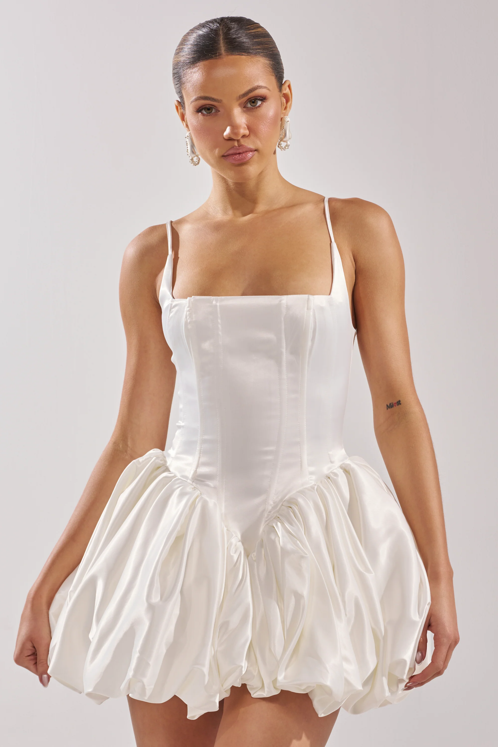 JULIET SATIN MINI DRESS IN IVORY - Image 2