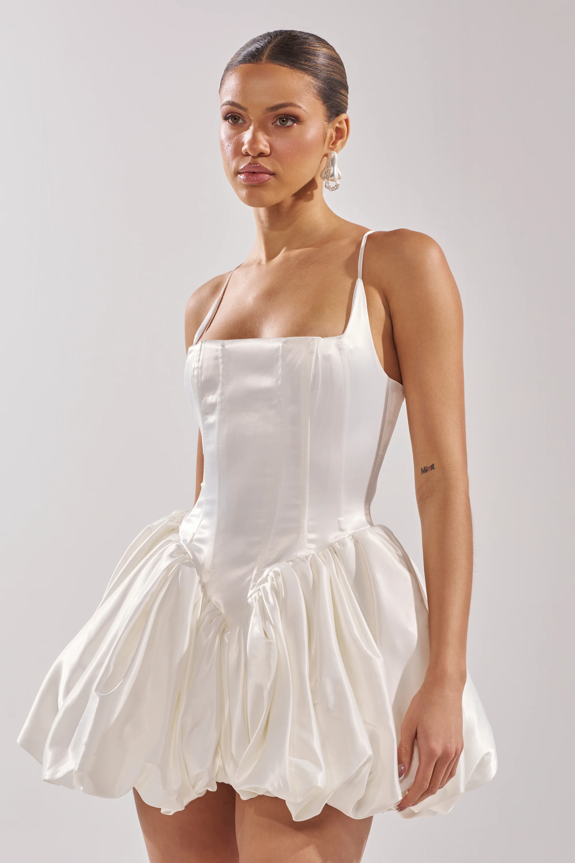 JULIET SATIN MINI DRESS IN IVORY - Image 3