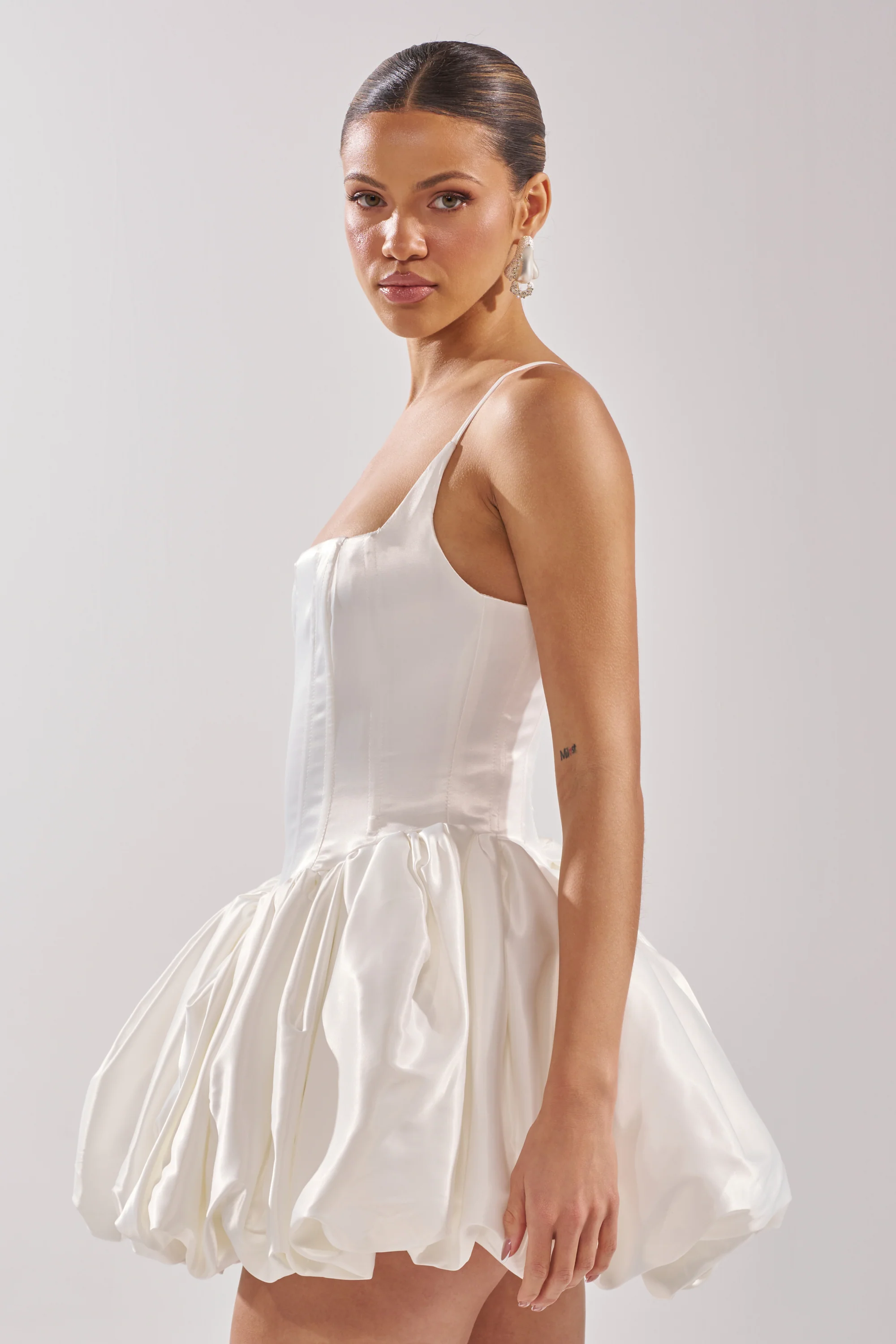 JULIET SATIN MINI DRESS IN IVORY - Image 4