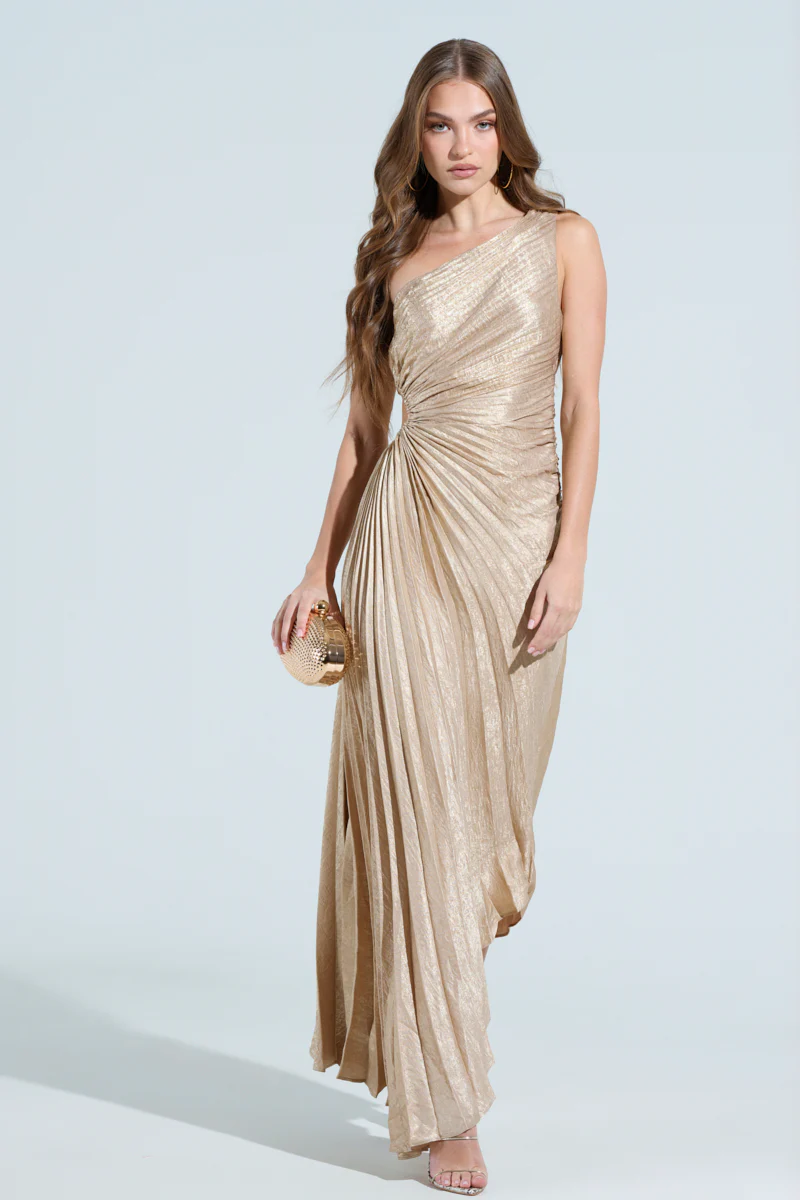 JULIETTE METALLIC PLEATED MIDI DRESS - Image 3