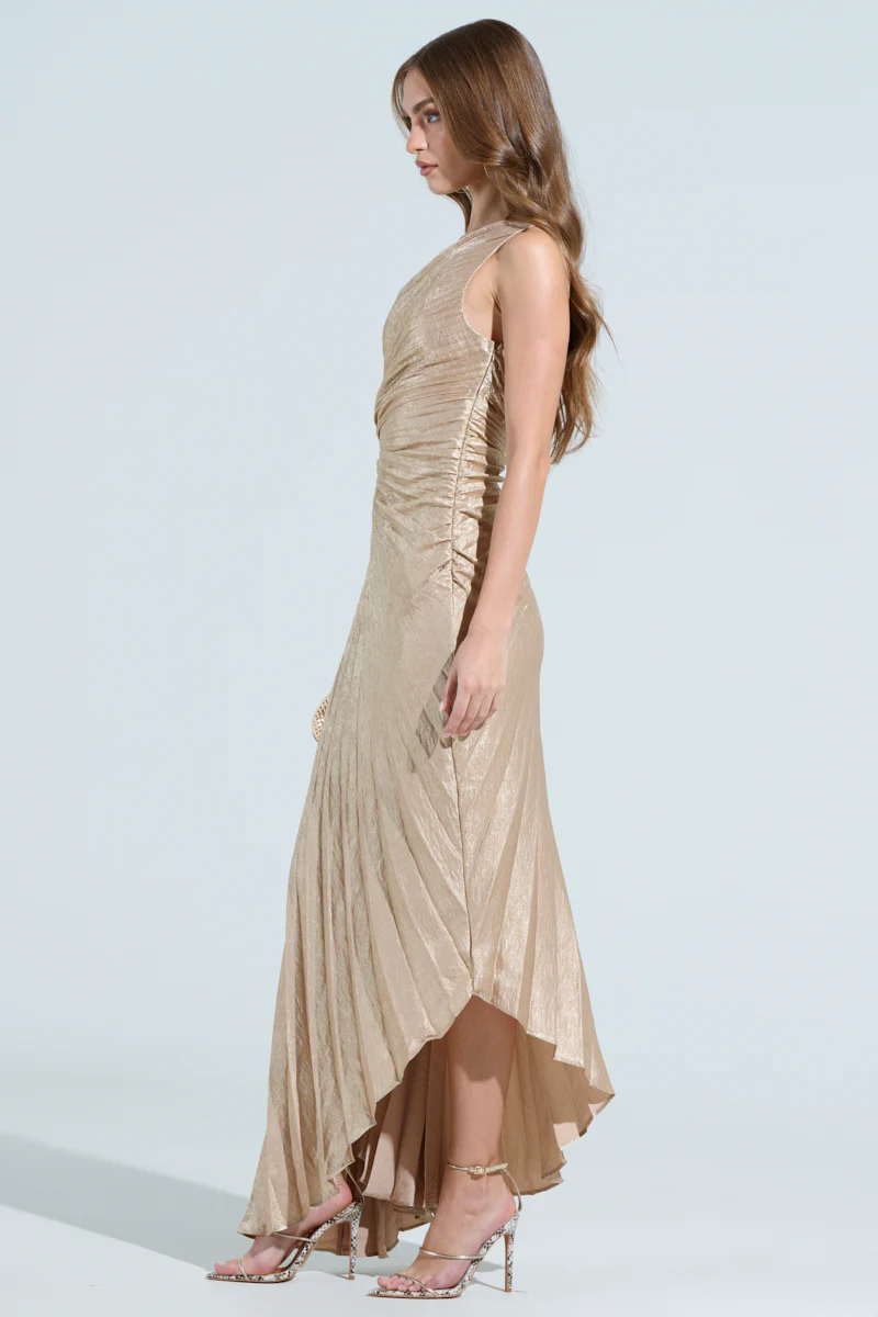 JULIETTE METALLIC PLEATED MIDI DRESS - Image 4