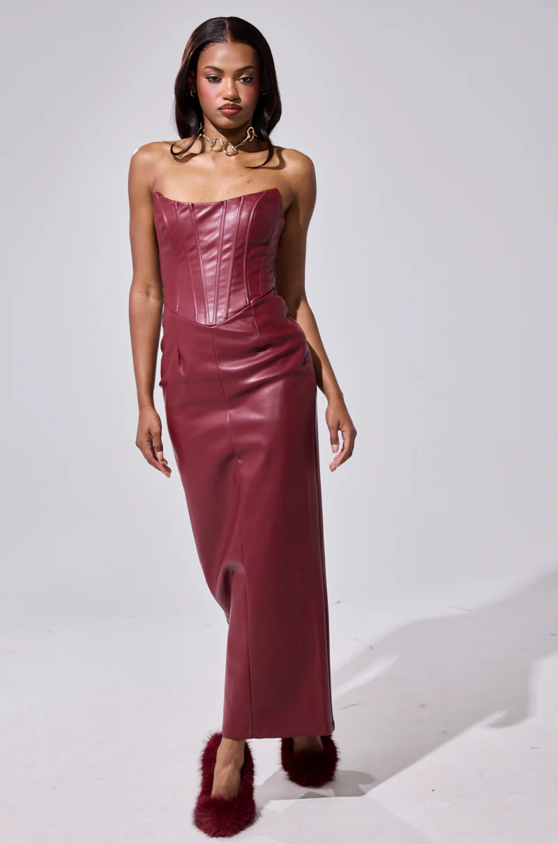 JULIETTE PU MIDI DRESS IN BURGUNDY - Image 2