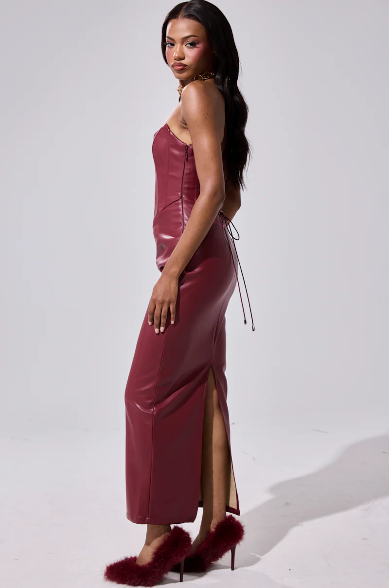 JULIETTE PU MIDI DRESS IN BURGUNDY - Image 3
