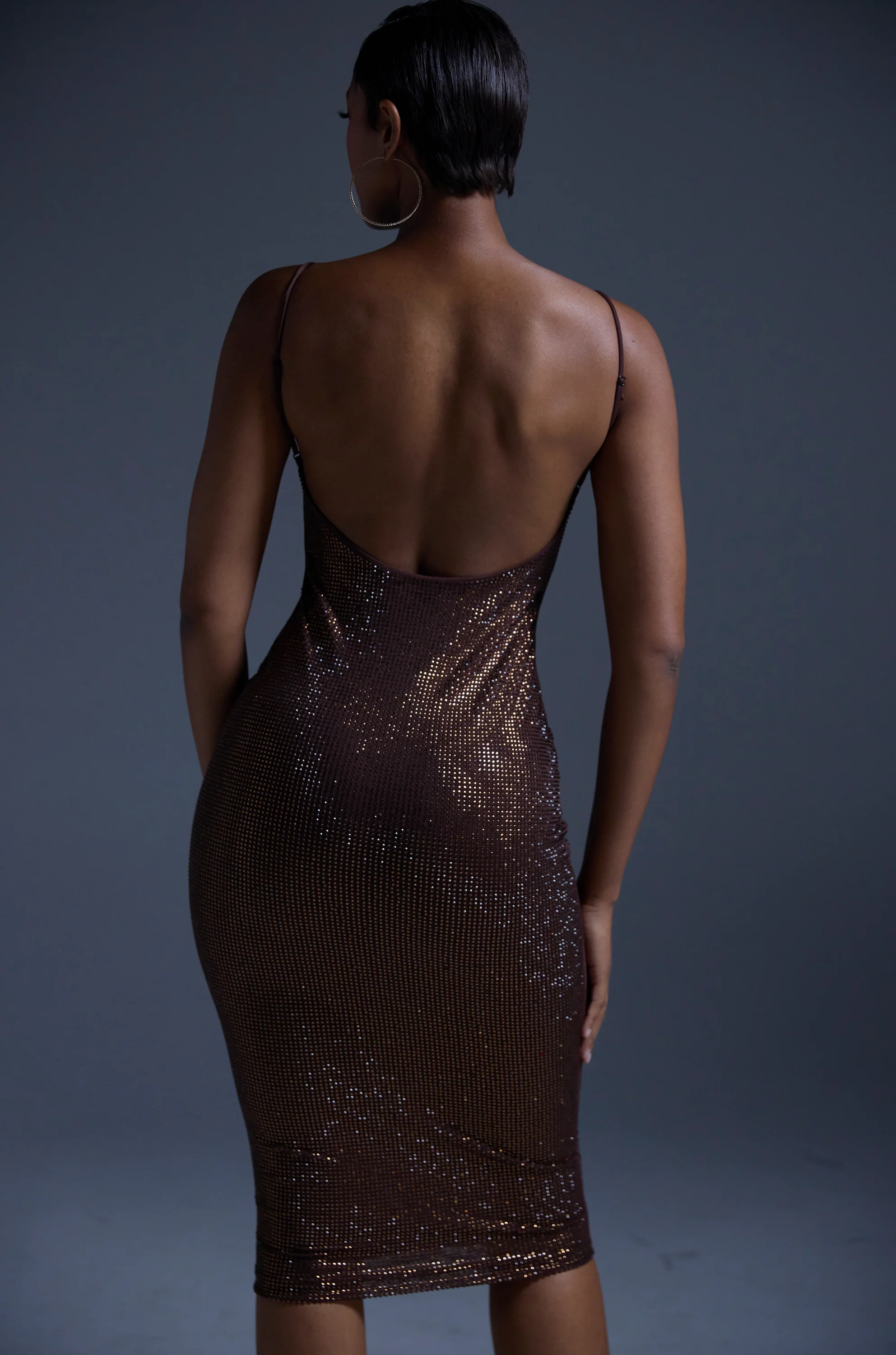 JUST FOR FUN RHINESTONE MIDI DRESS IN BROWN - Image 3