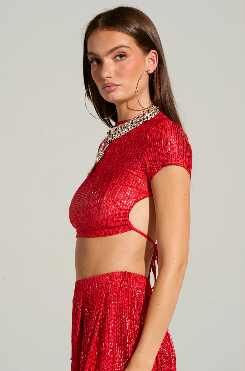 JUST LIKE MAGIC METALLIC OPEN BACK TOP IN RED - Image 2